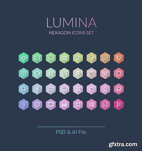 PSD & AI Web Icons - Lumina - Hexagon Icons Set