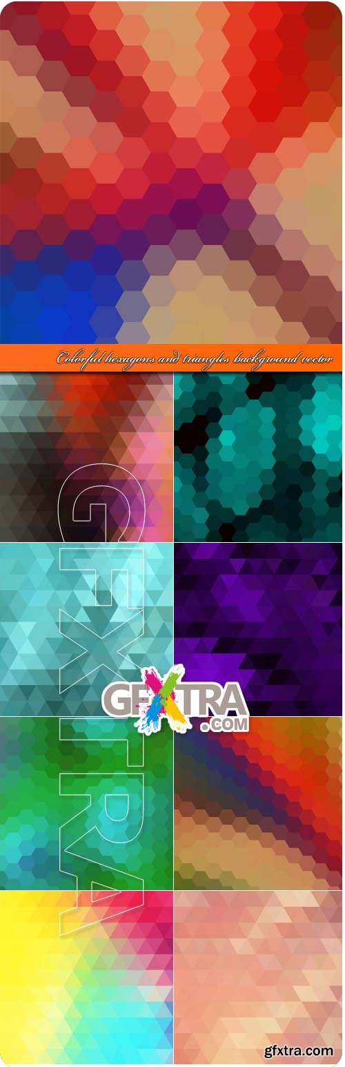 Colorful hexagons and triangles background vector