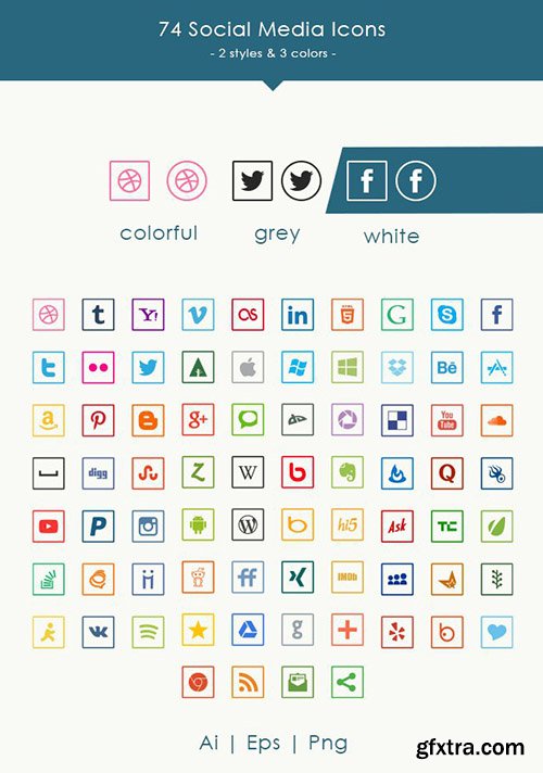 AI, EPS & PNG Web Icons - 74 Thin Social Media Icons