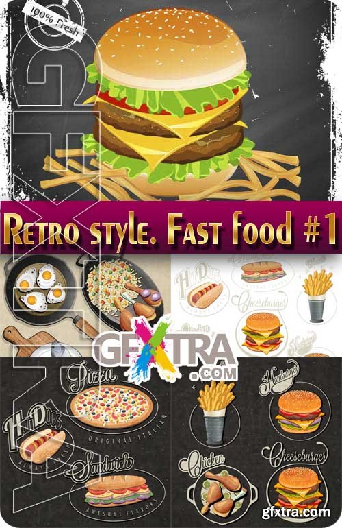Fast Food. Retro style #1 - Stock Vector