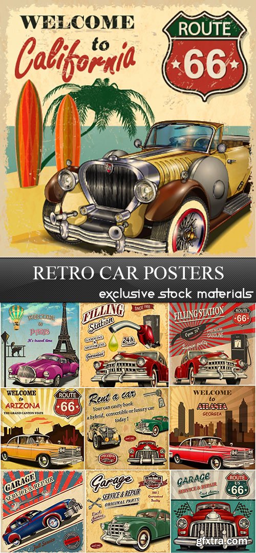 Retro Car Posters #1, 25xEPS
