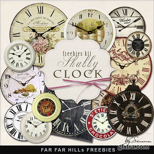Scrap-kit - Shabby Clock - 16 PNG Cliparts Images