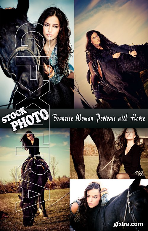 Stock Photo - Brunette Woman Portrait with Horse
