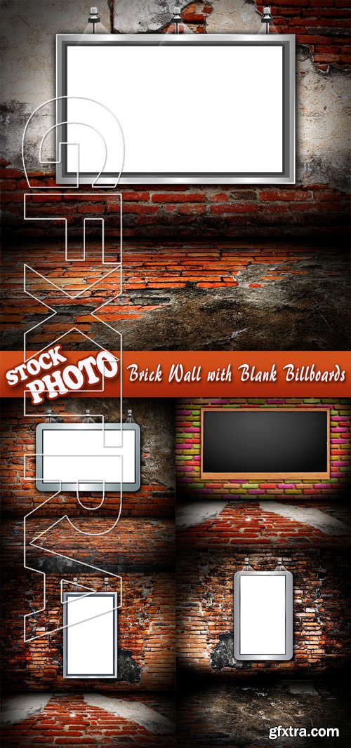 Stock Photo - Brick Wall with Blank Billboards