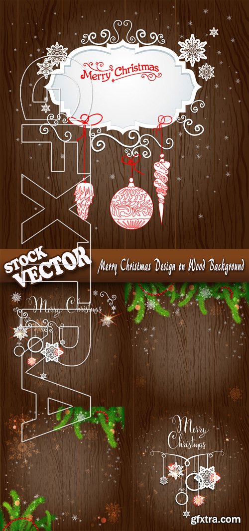 Stock Vector - Merry Christmas Design on Wood Background