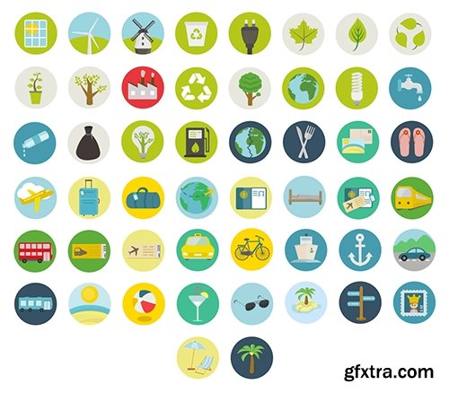 AI, SVG, PSD, PNG Icon - Travel And Ecology Set