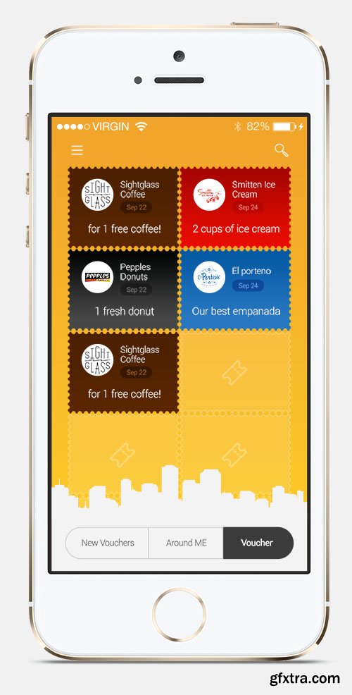 PSD Flat Design - Voucher app list (iPhone 5s)