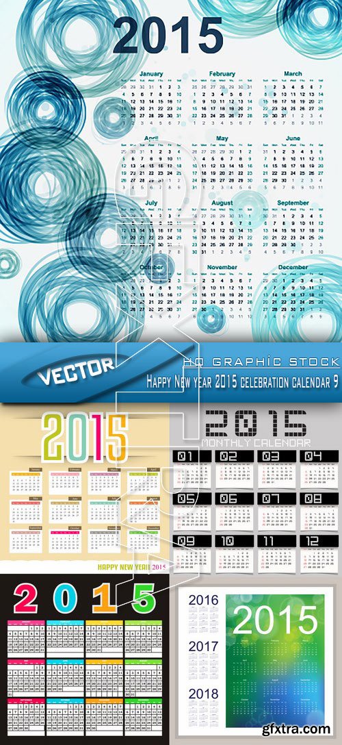 Stock Vector - Happy New year 2015 celebration calendar 9