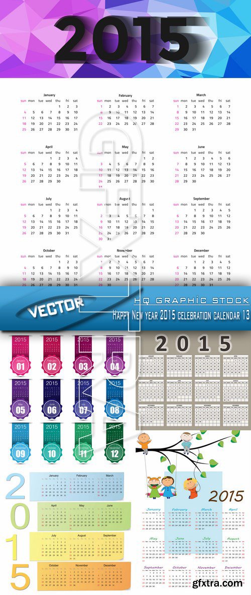 Stock Vector - Happy New year 2015 celebration calendar 13