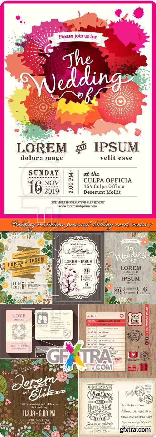 Wedding invitation personal holiday cards vector 9