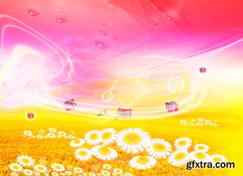 PSD Source - Field of daisies and gifts