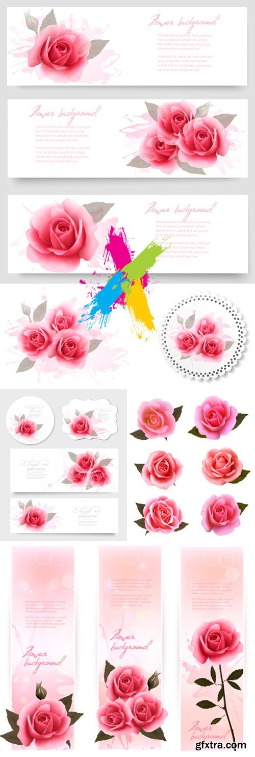 Pink Roses Cards Vector