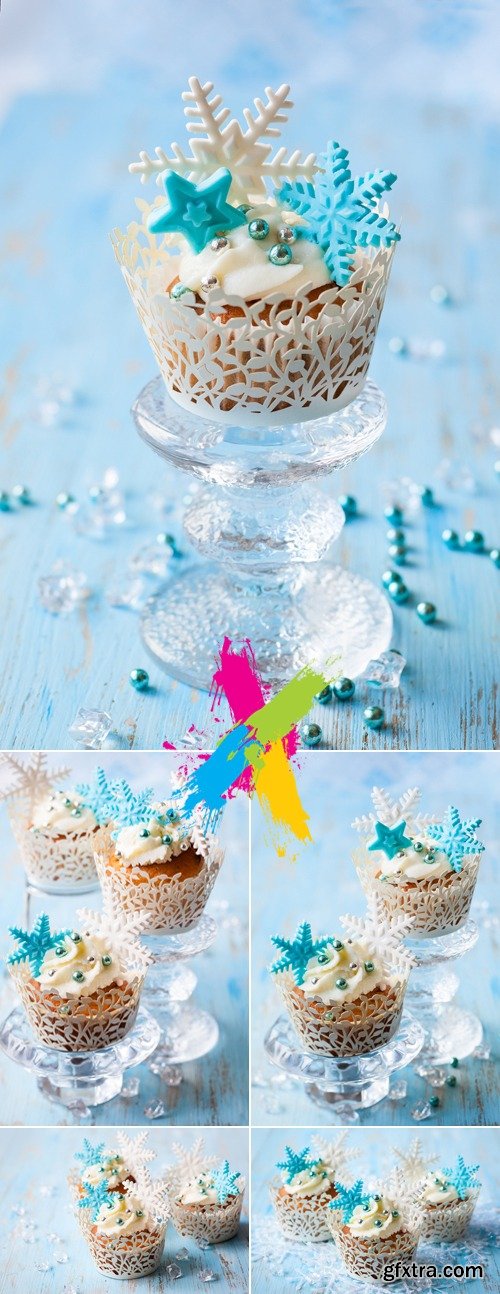 Stock Photo - Blue Christmas Cupcakes