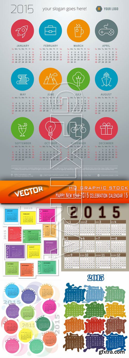 Stock Vector - Happy New year 2015 celebration calendar 15
