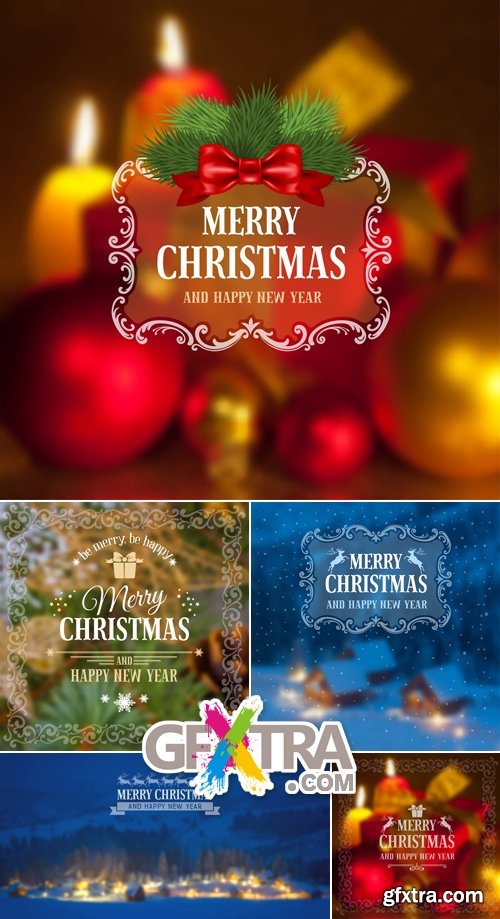 Christmas & New Year 2015 Cards Vector 2