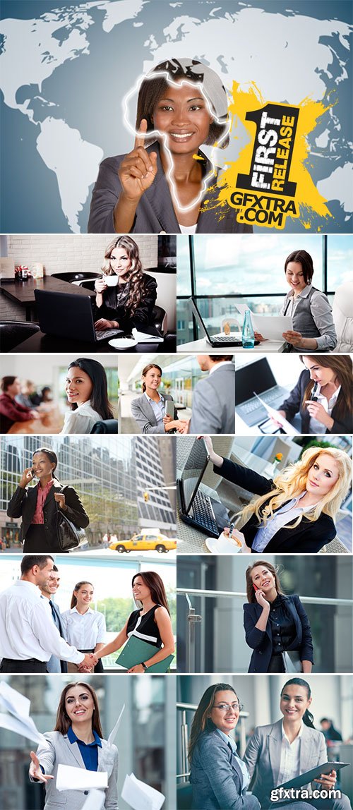 Stock Photo Business woman in an office with laptop