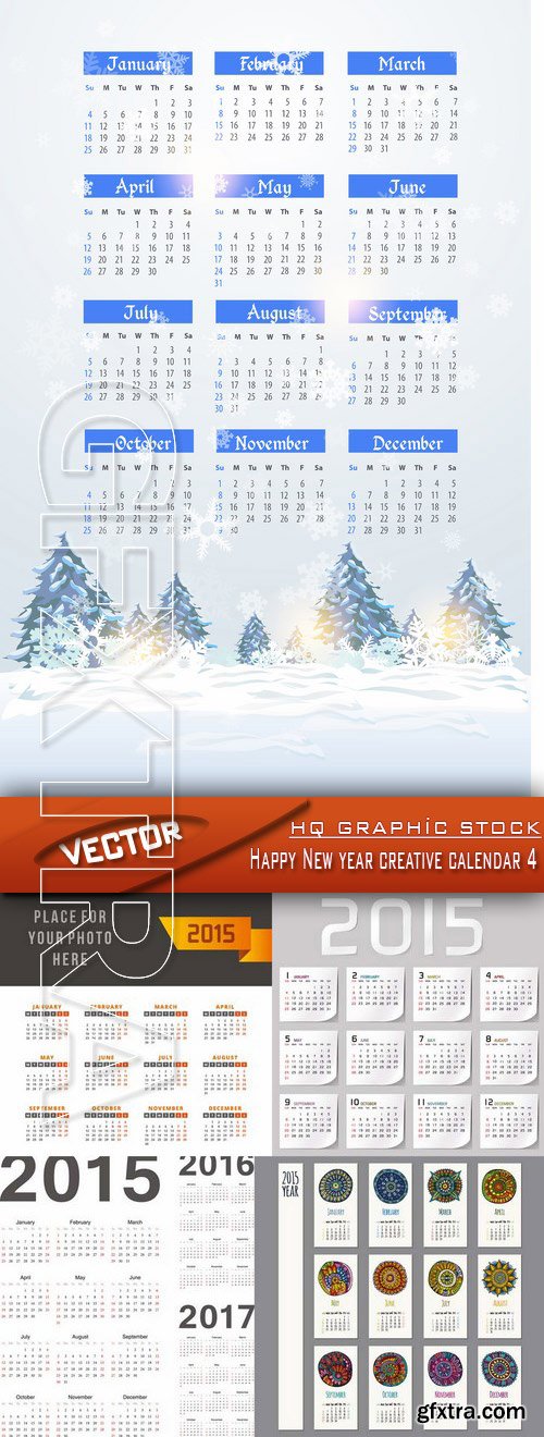 Stock Vector - Happy New year creative calendar 4