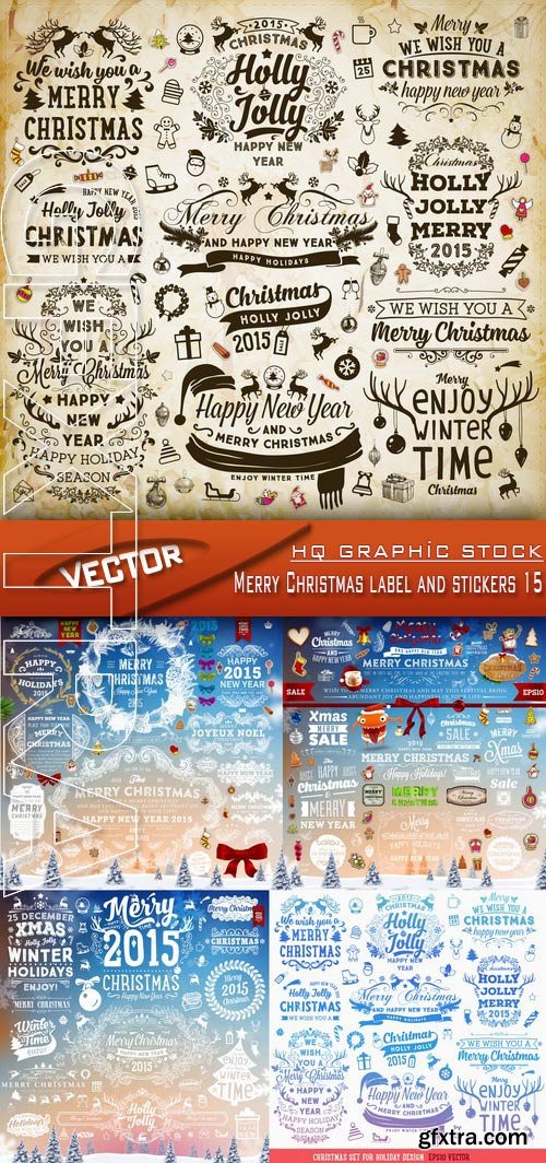 Stock Vector - Merry Christmas label and stickers 15