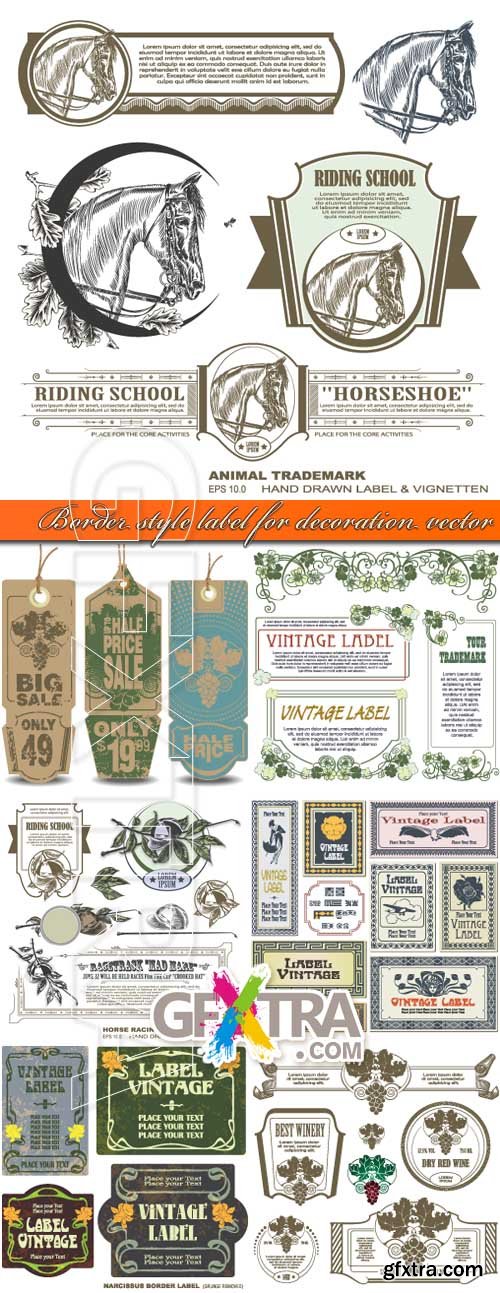 Border style label for decoration vector