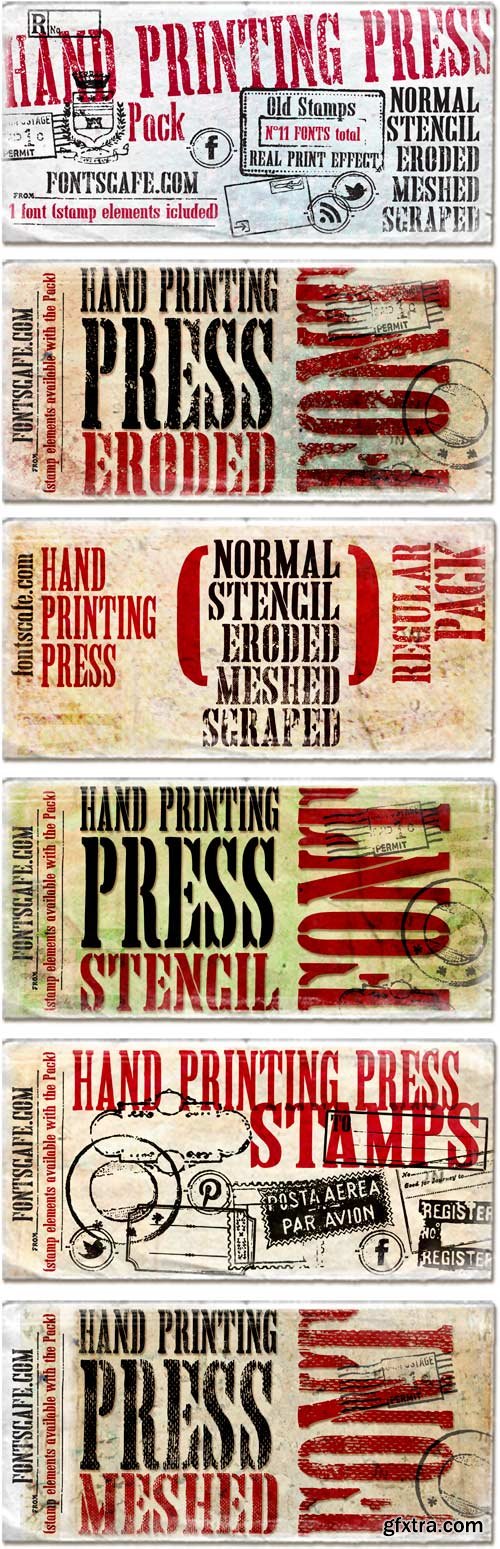 Hand Printing Press Font Family - 11 Fonts for $279