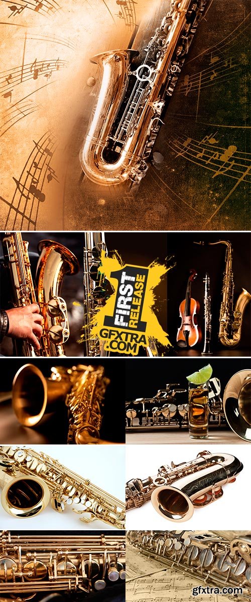 Classic music Sax tenor saxophone and clarinet in black - Stock Image