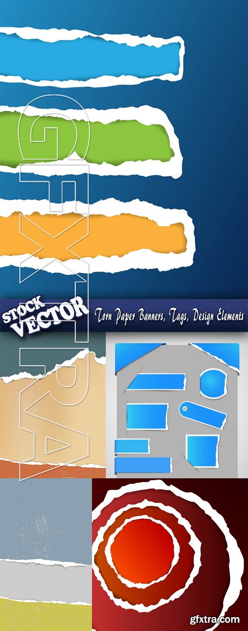 Stock Vector - Torn Paper Banners, Tags, Design Elements