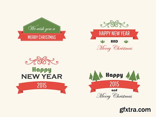 AI Vector Vintage Christmas And New Yeae 2015 Badges