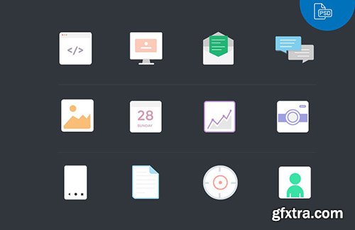 PSD Web Icons - 12 Flat Icons For Webmasters 2014