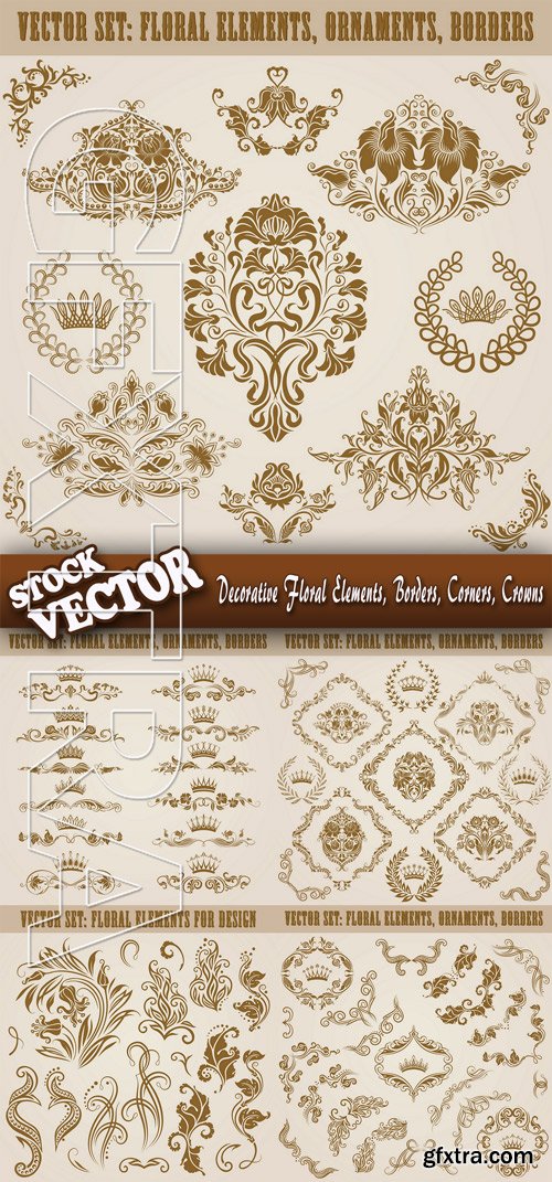 Stock Vector - Decorative Floral Elements, Borders, Corners, Crowns