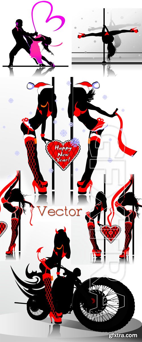 Selection of vector clipart - Girls in red