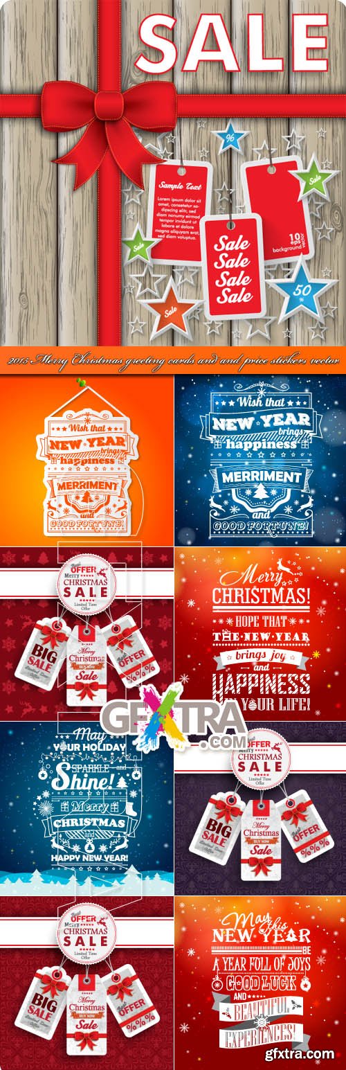 2015 Merry Christmas greeting cards and and price stickers vector