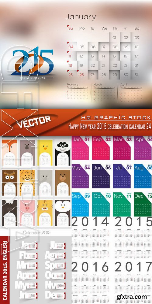 Stock Vector - Happy New year 2015 celebration calendar 24