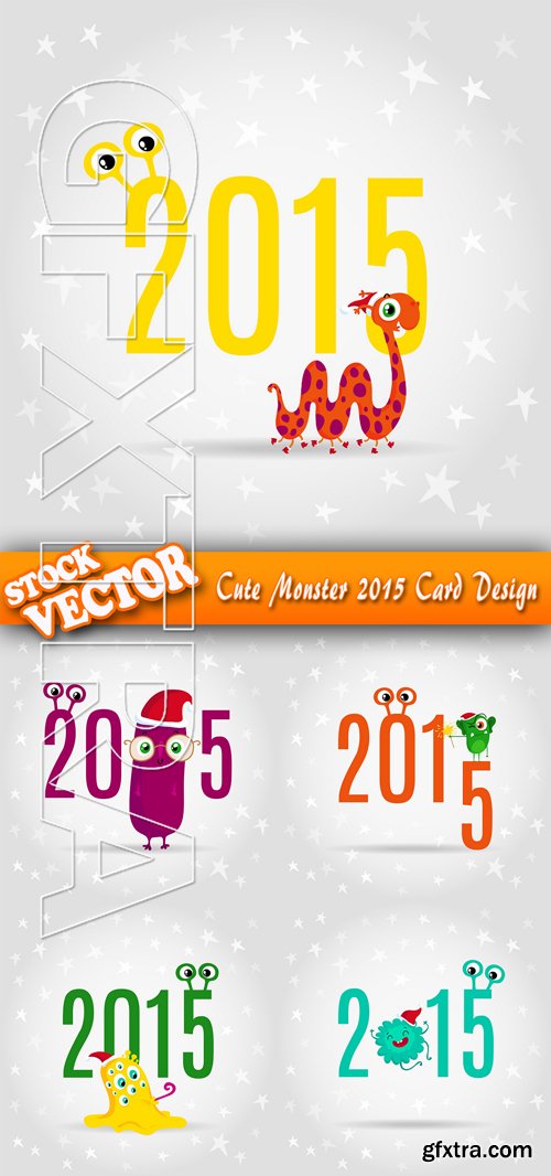 Stock Vector - Cute Monster 2015 Card Design