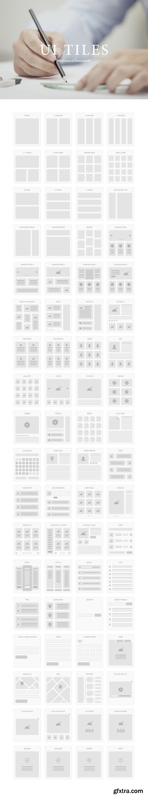 PSD, AI, Sketch UI Tiles - Wireframes And Flowcharts 2014