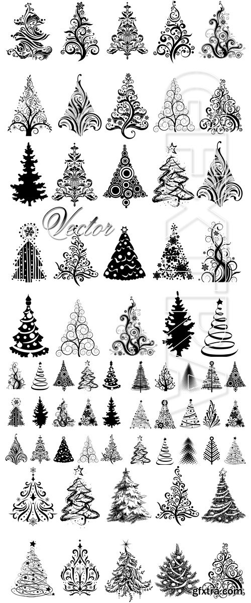 Decorative Fir-trees in Vector