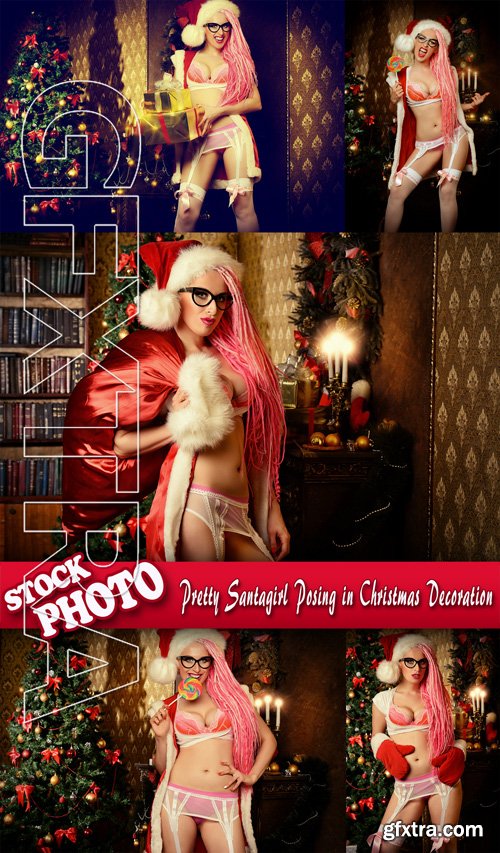 Stock Photo - Pretty Santagirl Posing in Christmas Decoration