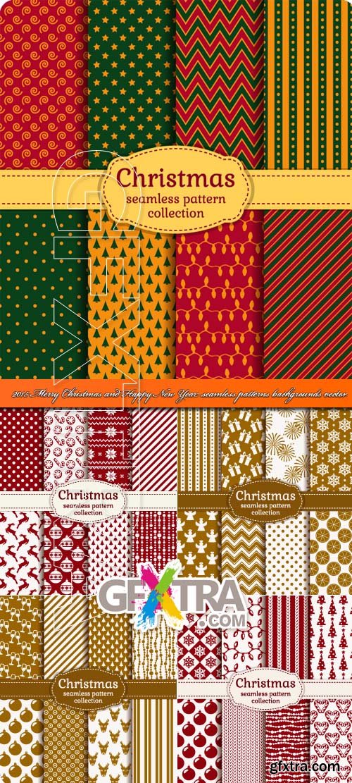 2015 Merry Christmas and Happy New Year seamless patterns backgrounds vector