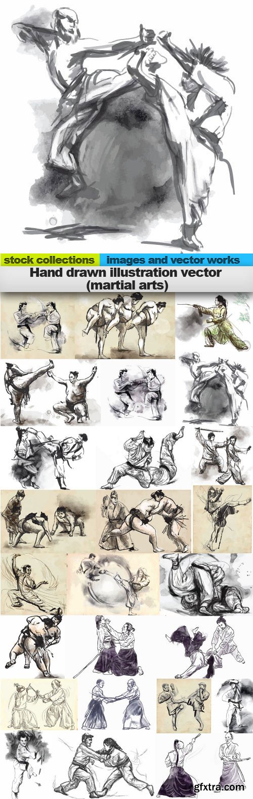 Hand drawn illustration vector (martial arts), 25 x EPS