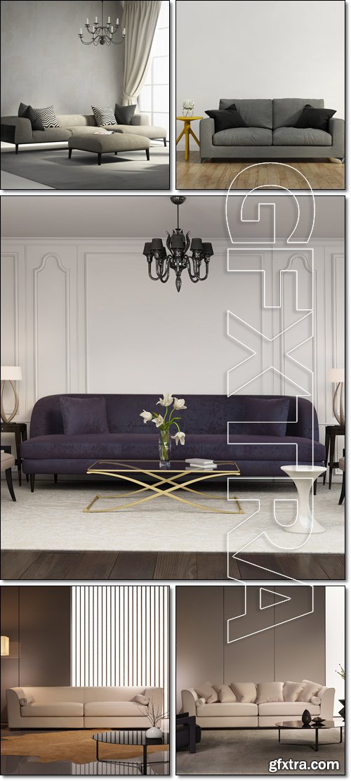 Contemporary elegant contemporary fresh living room, modern sofa - Stock photo