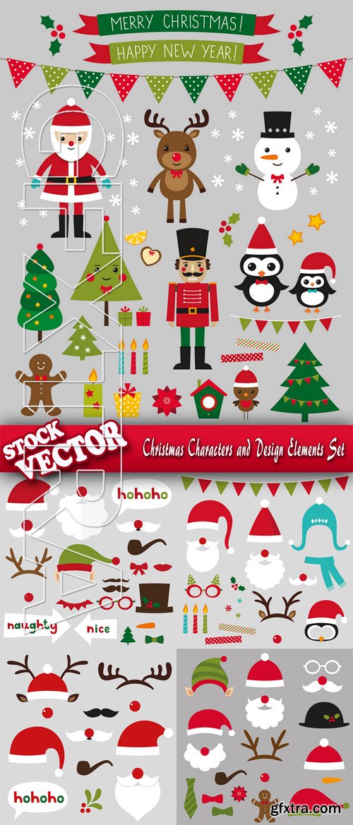Stock Vector - Christmas Characters and Design Elements Set