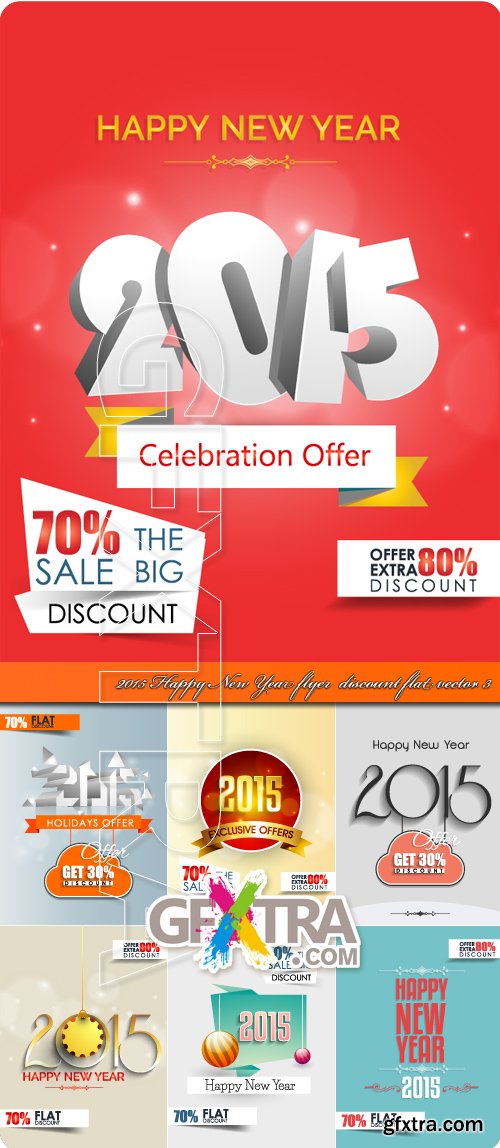 2015 Happy New Year flyer discount flat vector 3