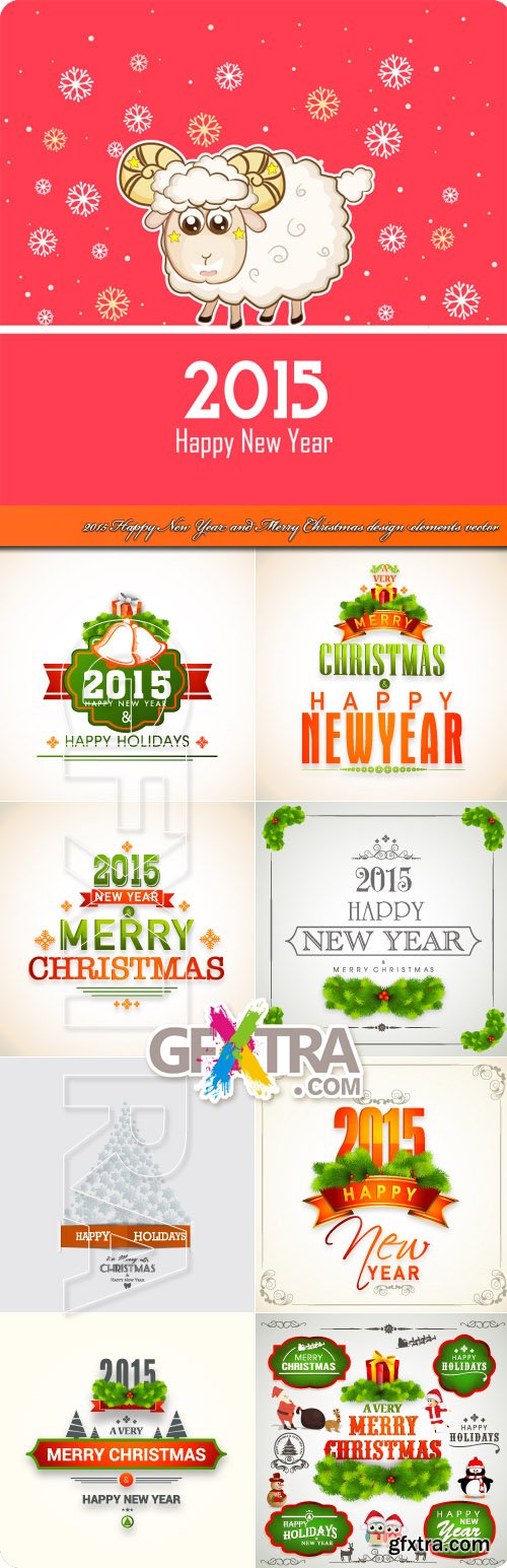 2015 Happy New Year and Merry Christmas design elements vector