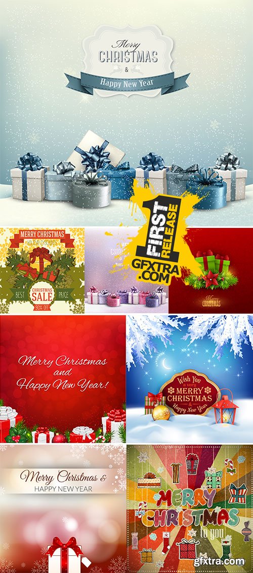 Stock Holiday Christmas background with a border of gift boxes, Vector