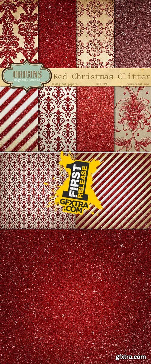 Red Christmas Glitter Digital Paper