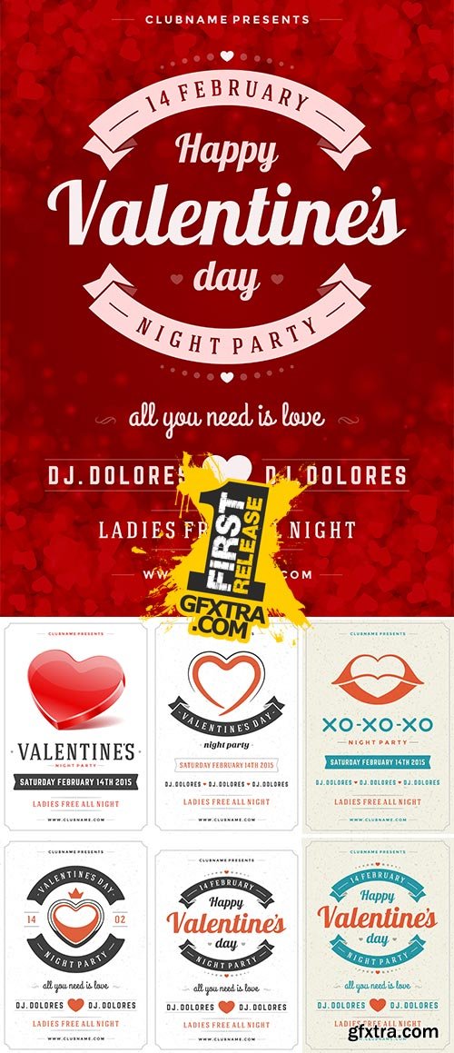 Stock Happy Valentines Day Party Poster Design Template