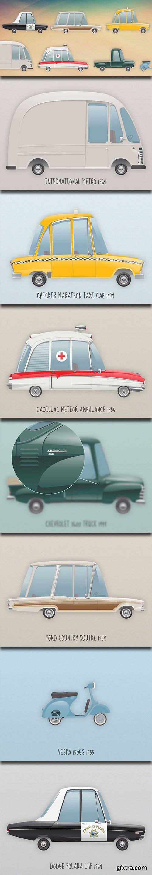 AI & PSD Vector Cliparts - Retro Vehicles 2014