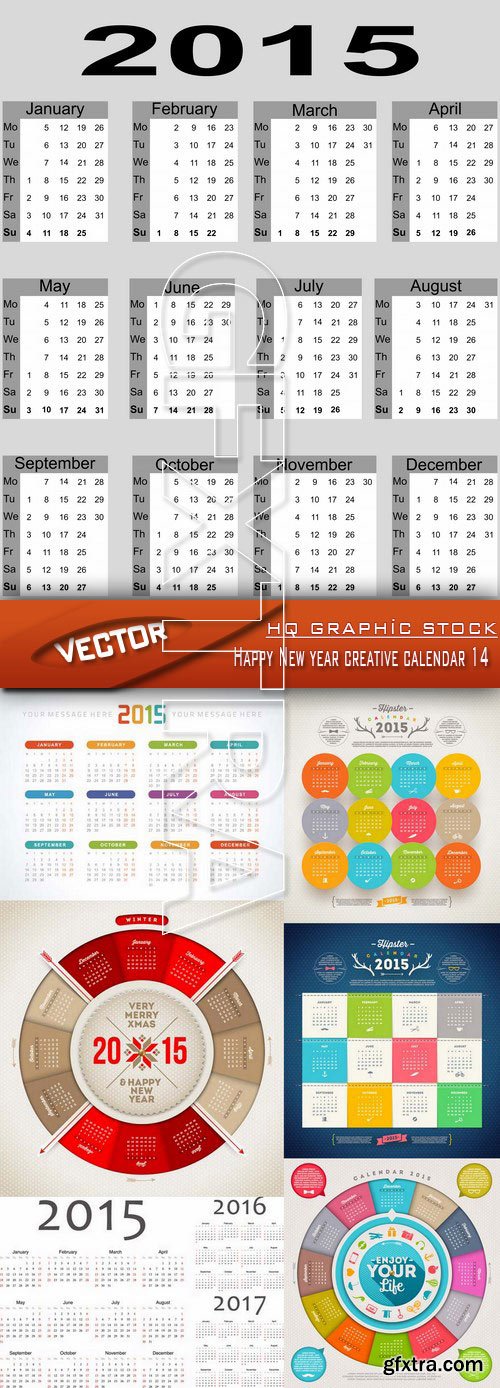 Stock Vector - Happy New year creative calendar 14