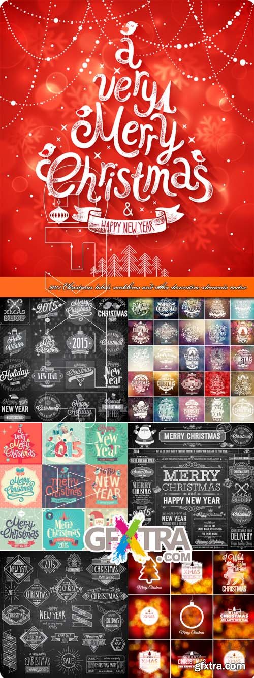 Christmas labels emblems and other decorative elements vector