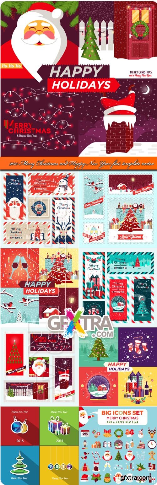Merry Christmas and Happy New Year flat template vector