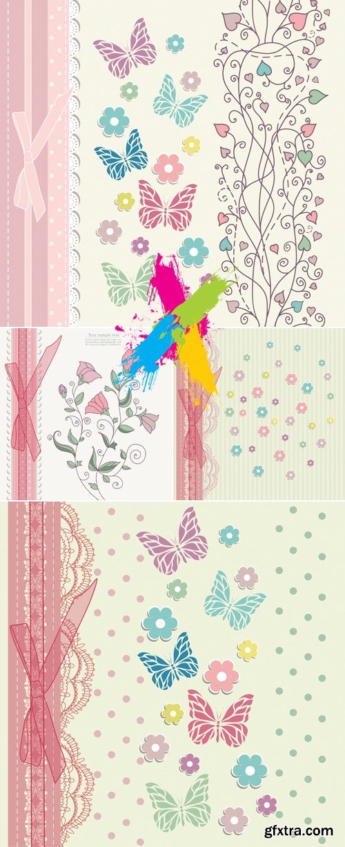 Cute Floral Cards Vector 4